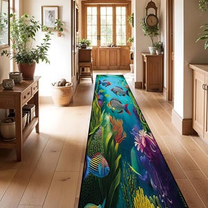Tapis poissons de mer, Tapis sur le thème de la mer, Tapis de plage, Tapis de mer, Tapis vagues de mer, Tapis vagues de sable, Tapis nautique, Tapis de plage transparent, Tapis océan, Tapis d&#39;été,