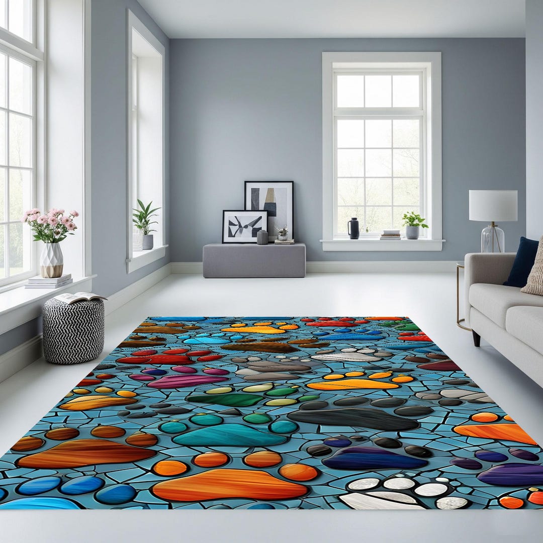Dog Rugs Custom Colorful Paw Print Rug: Custom Pet Portrait Carpet - Etsy