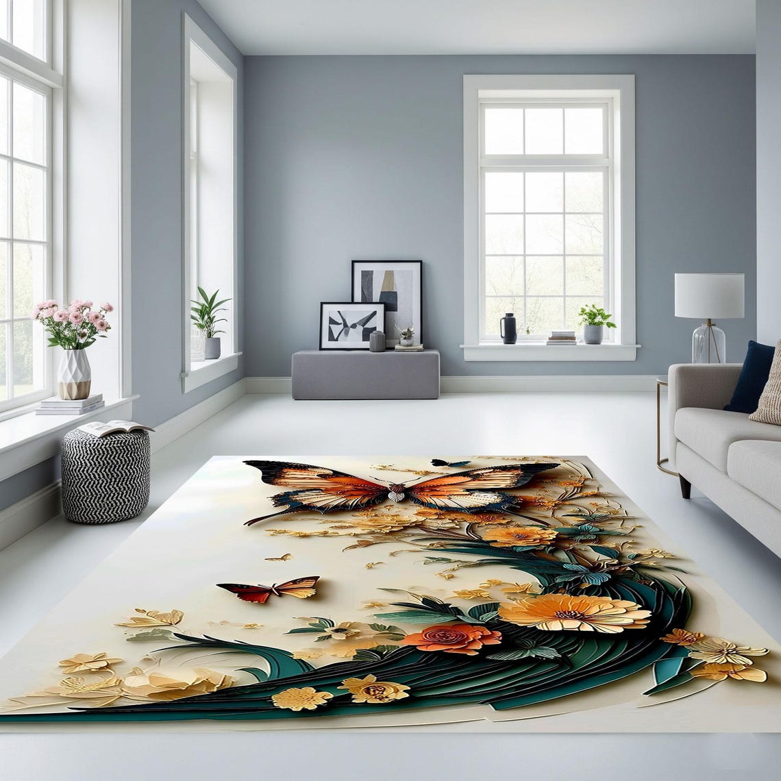 Moth Area Rug Floral Luna Moth Rug: Gothic Cottagecore Butterfly Area Rug - Etsy
