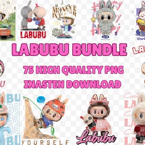 LABUBU Mega Bundle - 75 PNG-Dateien mit niedlichen Charakterdesigns für den Bekleidungsdruck und mehr.