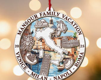 Personalized Italy Ornament, Custom Destination Ornament, Italy Travel Keepsake, Family Vacation Ornament, Couple Travel Gift 2025