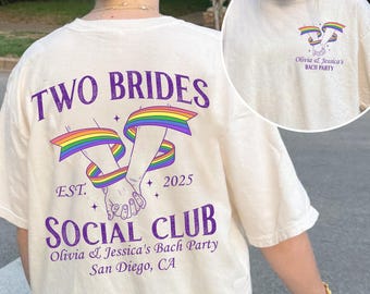 LGBTQ Pride Shirt, Two Brides Social Club Bachelorette Party Shirt, Lesbian Bachelorette Party, Mrs And Mrs Pride Two Brides Wedding Apparel