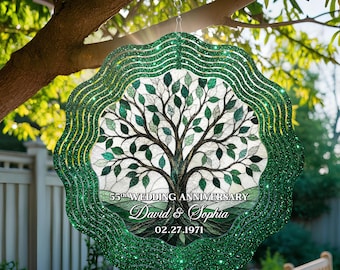 Toupie à vent personnalisée pour 55e anniversaire de mariage, cadeau d'anniversaire émeraude personnalisé, décoration de jardin de mariés de 55 ans