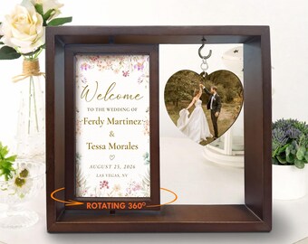 Wildflower Wedding Favors Sign, Personalized Double-Sided Rotating Wooden Photo Frame, Custom Wedding Table Decor, Rustic Wedding Gift Idea