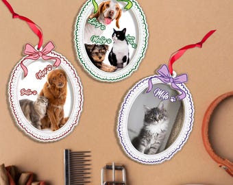 Custom Dog Christmas Ornament, Personalized Pet Portrait Photo Ornament, Gift for Dog Mom, Pet Portrait Ornament, Custom Cat Ornament