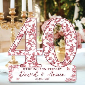 40th Wedding Anniversary Ruby Toile Acrylic Plaque Gift for Husband, Personalized Couple&#39;s Name Date Ruby Anniversary Gift, Gift for Couple