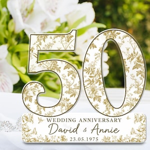 50th Wedding Anniversary Gold Toile Acrylic Plaque Gift for Husband, Personalized Couple&#39;s Name Date Golden Anniversary Gift,Gift for Couple