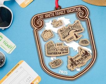 Personalized Italy Travel Ornament, Italy Adventures Keepsake, Family Vacation Gift, Travel Souvenir for Couple, Our Adventures Ornament