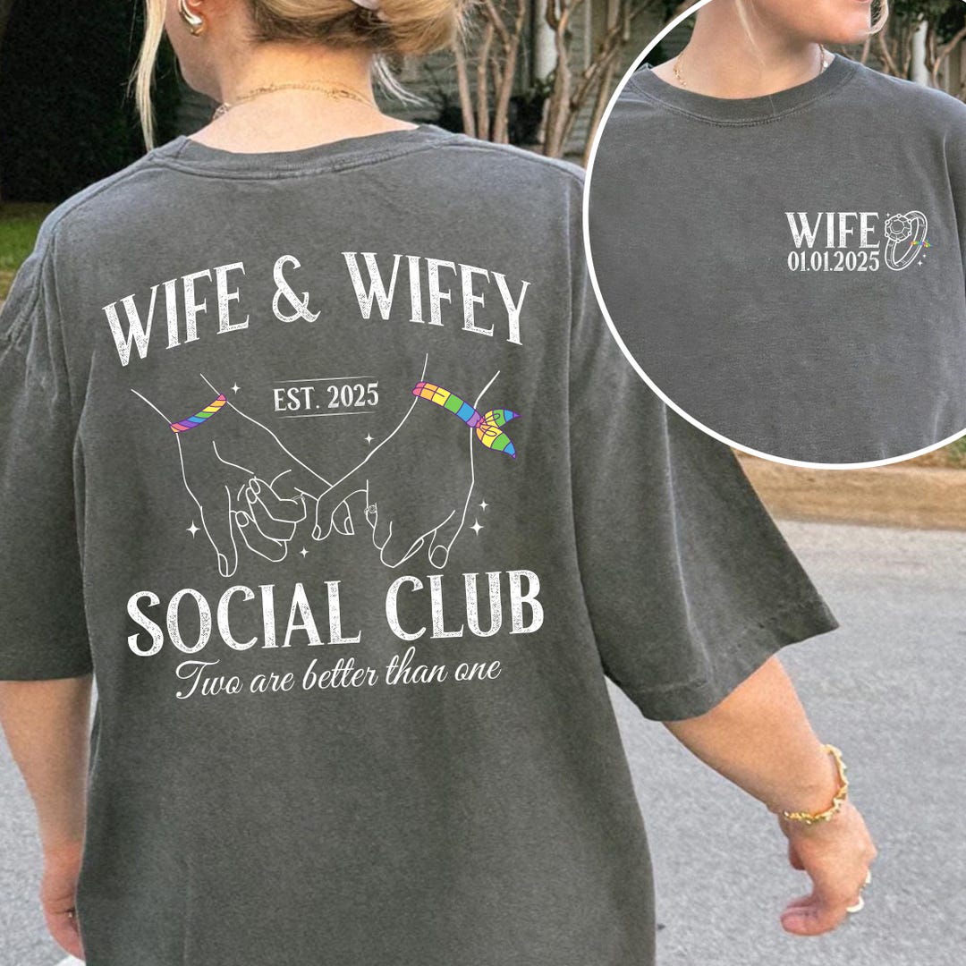 LGBTQ Pride Shirt, Wife & Wifey Social Club Lesbian Rainbow Pride, Lesbian Bachelorette Party, Mrs And Mrs Pride Two Bride Wedding Apparel - Gildan Shirt-2XL, Other - Message me