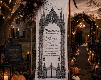 Personalized Gothic Wedding Linen Tapestry, Wedding Welcome Sign, Gothic Wedding Banner, Dark Romance Wedding, Alternative Ceremony Backdrop