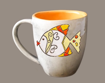 Handmade Ceramic Fish Cup: Illustrated Coffee Mug (300 ml)