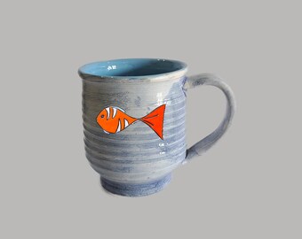 Handmade Ceramic Fish Cup, Illustrated Mug (200 ml)