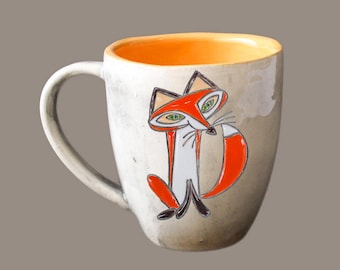 Handmade Fox Ceramic Cup: Author's Illustration, 300 ml