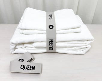 QUEEN Lakanset med organiseringsband x2 - Organiserad linneförvaring för en snygg garderob. Identifiera, förvara och förvara lakan med resårband