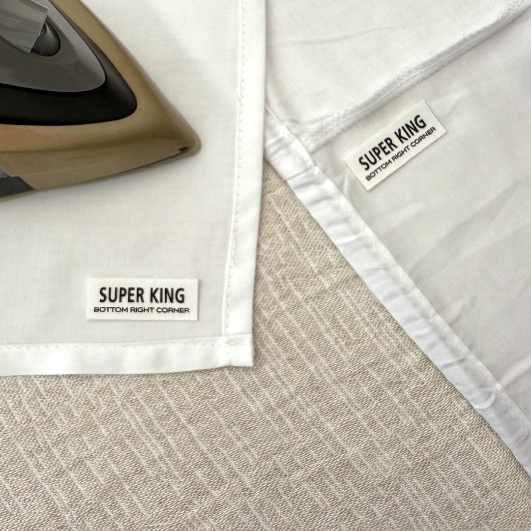 SUPER KING Size + Position Bed Sheet Labels (set of 4). Cotton Iron-on ...