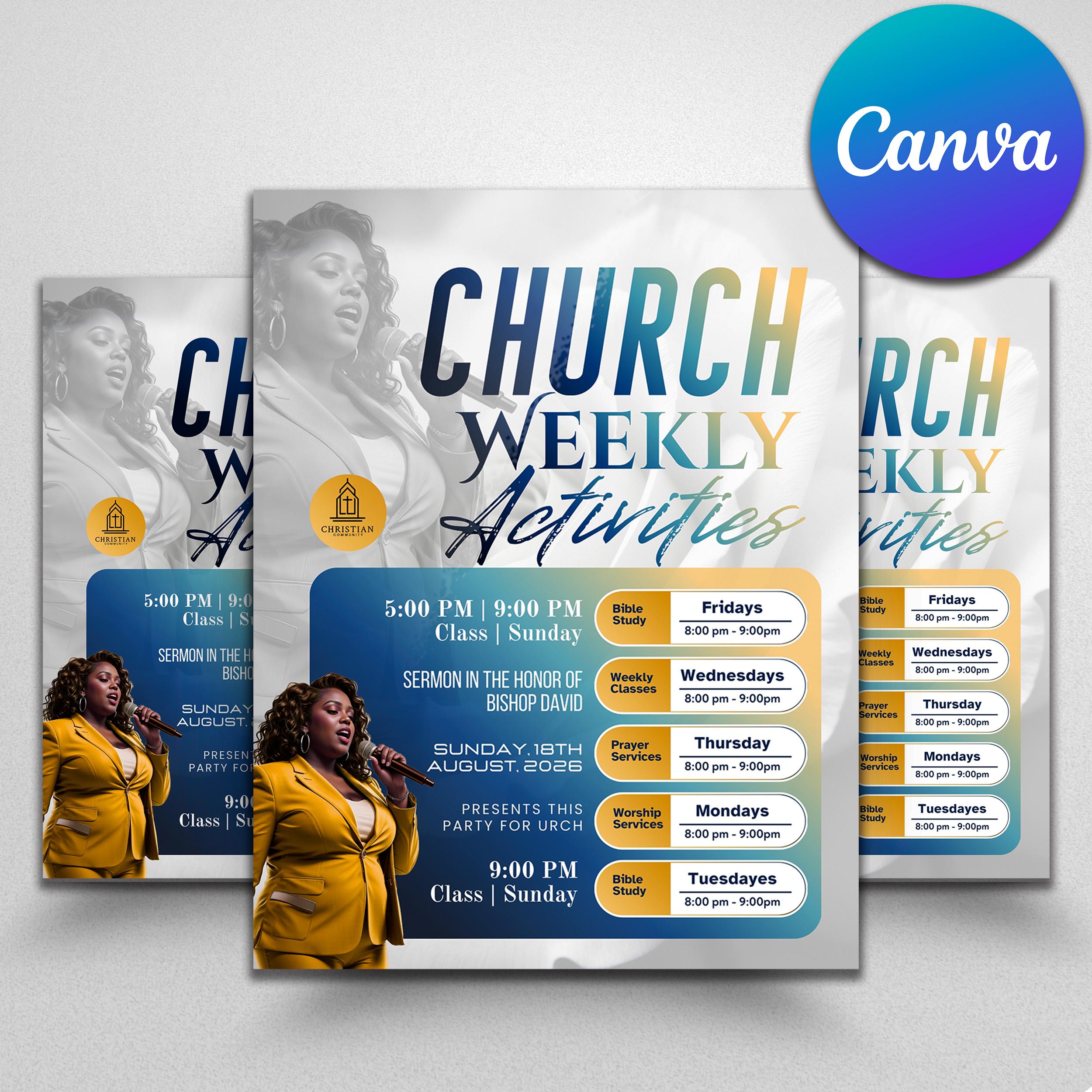 Church Weekly Events Flyer | Church Events Planner | Church Activities ...
