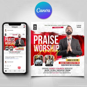 Flyer kerk lofprijs aanbidding | Canvasflyer | Kerkconferentie | Sjabloon voor sociale media van de kerk | Elegante poster | Kerkopwekking | Pdf-flyer