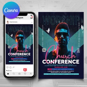 Volante de concierto de iglesia / Volante de culto de iglesia / Tarjeta de evento de iglesia / Invitación a evento de iglesia / Volante de Instagram / Volantes de iglesia / Plantillas de Canva
