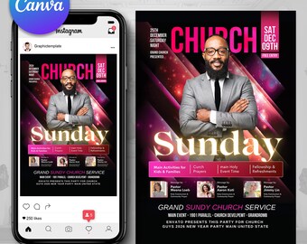 Church Sunday Flyer | Church Worship Night | Church Event Flyer | Church Event Invite | Instagram Flyer | Church Flyers | Canva PDF Template