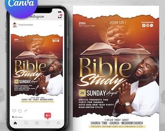Bible Study Flyers, Church Study, Bible Flyers, Canva Templates, Worship Flyer, Sunday Service, Church Flyer, Church Convocation, Conference