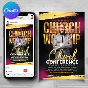 Panfleto de Culto da Igreja | Panfleto de Conferência da Igreja | Cartão de Evento da Igreja | Convite para Evento | Panfleto para Mídias Sociais | Pôster da Igreja | Modelo de Igreja