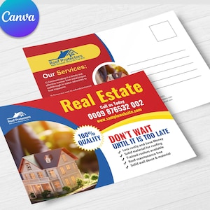 Cartão postal de marketing imobiliário, mala direta para imobiliárias, design de cartão postal, mala direta, cartões postais Realty Direct, mala direta para cartões postais, cartão postal Canva
