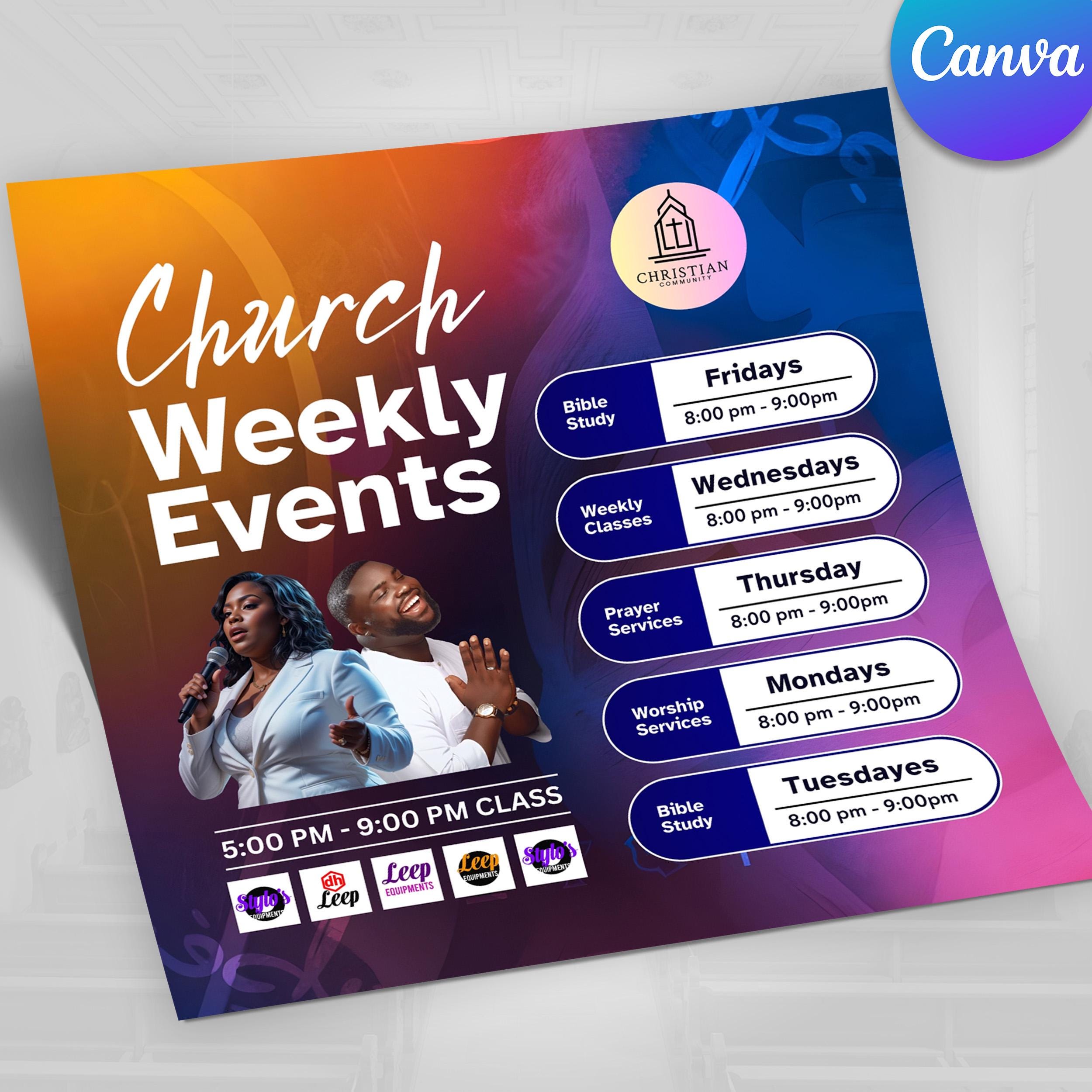 Church Weekly Events Flyer, Church Events Planners, Church Study ...