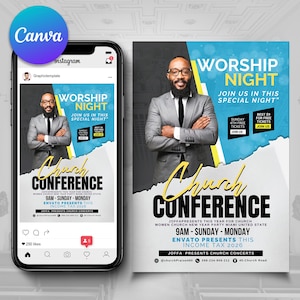 Worship Night Flyer | Church Conference Flyer | Church Event Card | Church Event Invite | Instagram Flyer | Church Flyers | Canva Flyers PDF