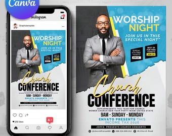 Worship Night Flyer | Church Conference Flyer | Church Event Card | Church Event Invite | Instagram Flyer | Church Flyers | Canva Flyers PDF