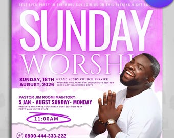 Sunday Worship Church Flyer | Church Sunday Flyer | Canva Templates | Worship Event Flyer | Church Service Card | Religious Conference Flyer