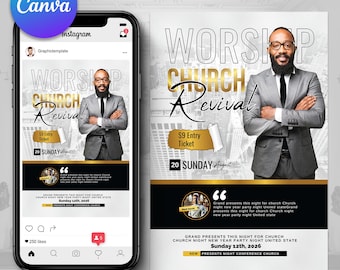 Church Flyer | Church Event Poster | Church Invite | Insta Flyer | Worship Event | Canva Template | Sunday Service | Religious Flyer