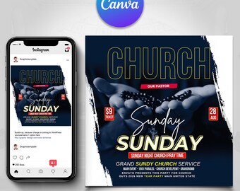 Church Sunday Flyer | Praise Worship Church Flyer | Canva Flyer | Church Conference | Church Social Media Post | Church Revival | PDF Flyer