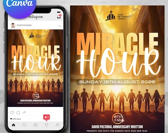 Miracle Hour Church Flyer | Canva Editable Prayer Night Poster | Healing Service Bulletin | Holy Spirit Healing Flyer | Supernatural Healing
