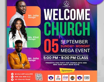 Worship Church Flyer, Church Event, Sponsor Church Event, Welcome Church Flyer, Church Praise, Revival, Jesus Flyer, Socialmedia post, Canva