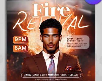 Fire Revival Church Flyer, Fire and Oil Church Flyer, Canva Church Flyers, Church Event, Church Revival, Church Study, Church Services Flyer