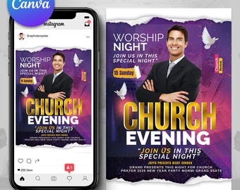 Church Worship Flyer | Church Conference Flyer | Church Seminar | Prayer Meeting | Instagram Flyer | Church Poster | Canva Flyer