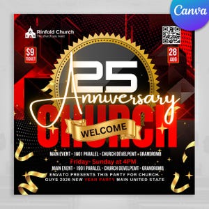 Anniversary Flyer | Canva Flyer | Church Anniversary Flyer, Anniversary Invitation, Church Social Media Template, Anniversary Elegant Poster