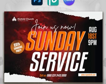 Sunday Service Flyer, Prayer Flyer, Church Flyer, Sunday Sermon, Bible Eve, Spirit Revival, Worship Service, Revival Night, Christian Event