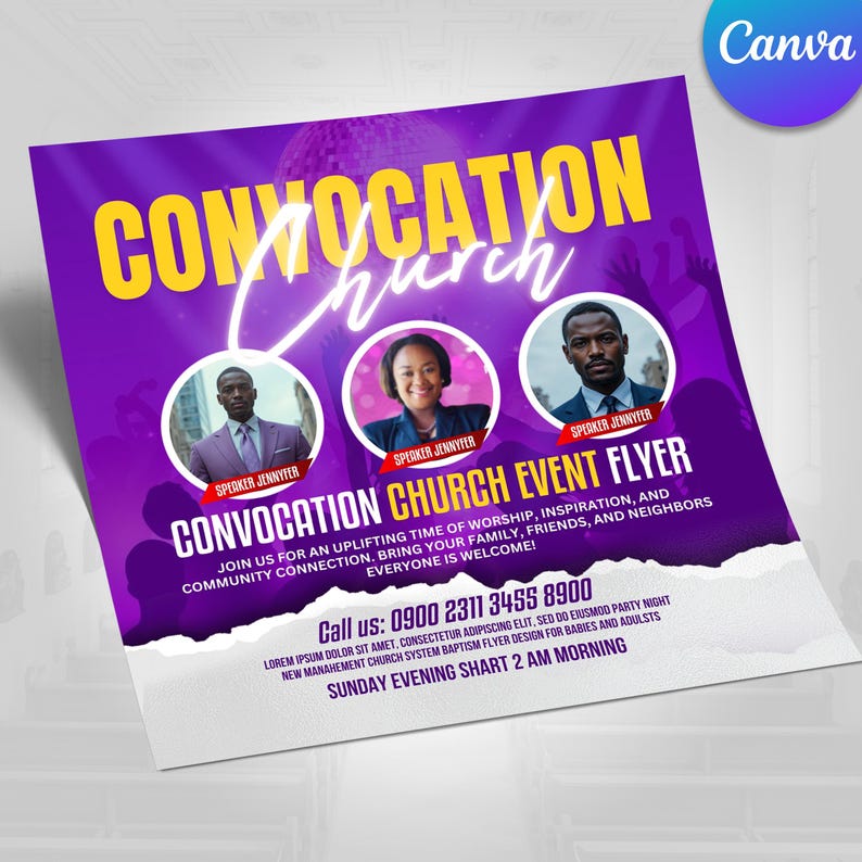 Church Convocation Flyers, Editable Canva Flyer, Religious Event Flyer ...