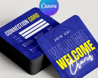 Church Connection Cards, Double Sided Church Card, Church Welcome Cards, Printable Connect Card, Editable Canva Template, Visitor Info Cards