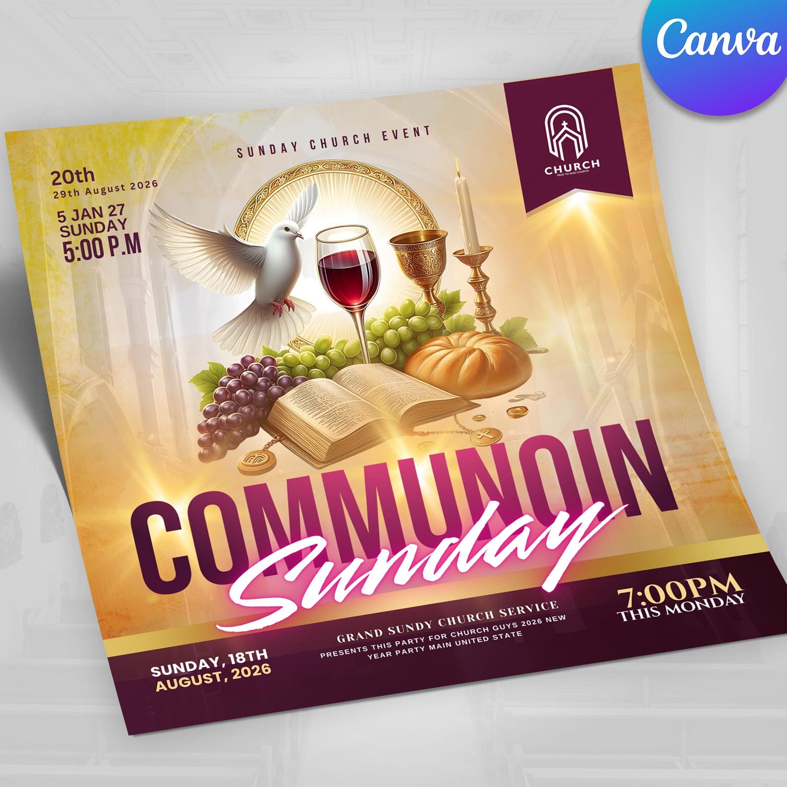 Communion Flyer, Holy Supper, Canva Church Flyer, Worship Flyer, Sunday ...