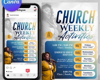 Church Weekly Events Flyer | Church Events Planner | Church Activities | Church Canva Templates | Church Convocation | Church Planner Flyers
