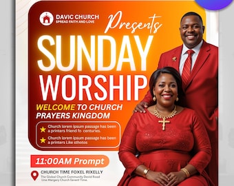 Sunday Worship Church Flyers, Canva Editable, Church Socialmedia Posts, Faith Flyers, Church Services, Prayer Flyers, Canva Church Templates