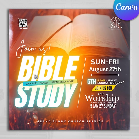 Bible Study Canva Template | Editable Church Flyer | Religious Flyer | Worship Service Flyer | Worship Canva Template | Church Service Flyer