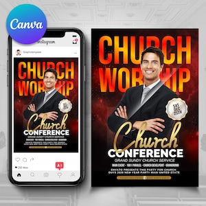 Dépliant pour le culte | Circulaires de l'église | Flyers en toile | Flyer Nuit de louange | Circulaire de l'événement de l'église | Flyer pour les médias sociaux de l'église | Réveil de l'église