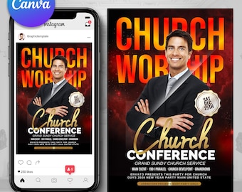 Worship Service Flyer | Church Flyers | Canva Flyers | Praise Night Flyer | Church Event Flyer | Church Social Media Flyer | Church Revival