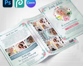 Memorial Booklet, Farewell Program, Obituary Bifold, Remembrance Program, Funeral Service, Folded keepsake, Canva Brochure, Folded Brochure