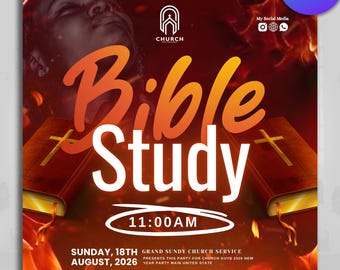 Bible Study Flyer, Church Study, Holy Bible, Canva Template, Worship Flyer, Sunday Service, Church Flyer, Church Revival, Church Convocation