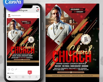 Sunday Service Flyer | Church Flyer | Church Relief Flyer | Church Event Invite | Instagram Flyer | Church Prayers | Church charity | Canva