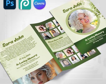 Bifold Funeral Program Brochure, Canva Brochure, Celebration of Life, Women's Obituary Brochure, 4 Pages Tabloid, 11x17 inches, Photoshop